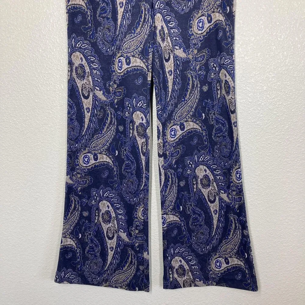 Maeve Maria Pants Womens 6 Blue Paisley Metallic Flare Anthropologie